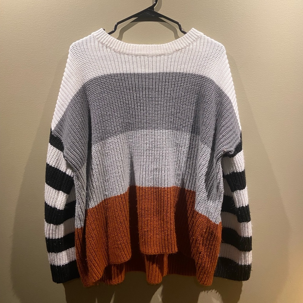 MEROKEETY Women's Crew Neck Long Sleeve Color Block Knit Sweater Casual Pullover